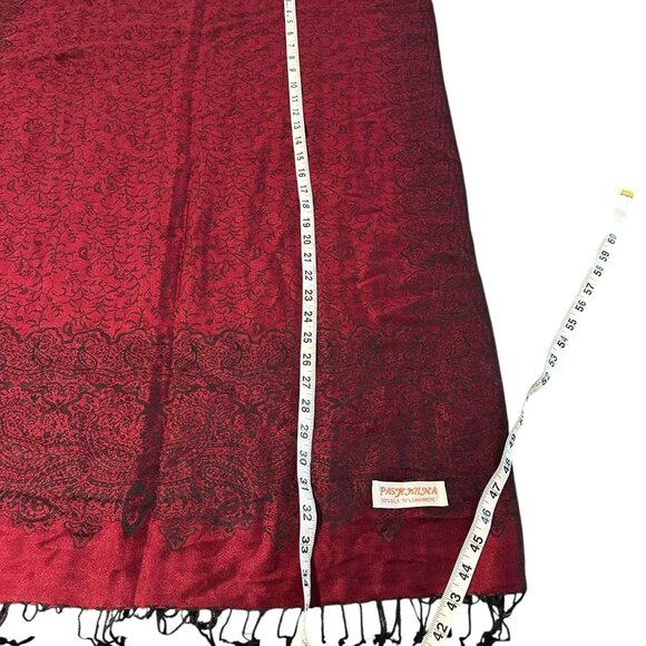 Pashmina Silk and Cashmere Paisley Print Red Black Scarf Wrap Shawl 28" x 72" - Picture 4 of 6